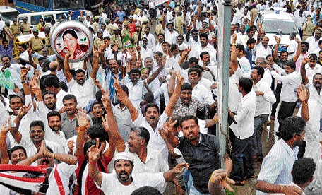 Ardent Loyalists: Supporters of former chief minister of Tamil Nadu J Jayalalitha gather  at the time of her release in Bangalore on Saturday. DH Photo