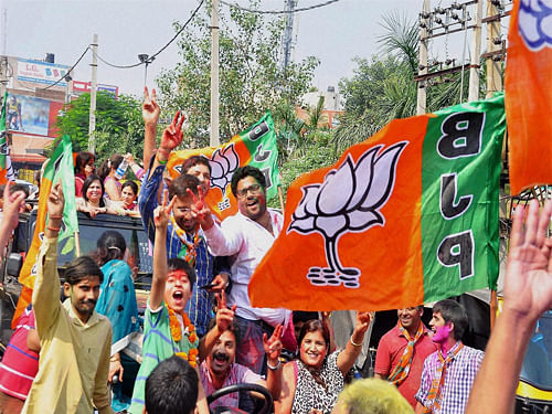 From having six legislators in year 2000 to two in 2005 and just four in 2009, BJP today created history in Haryana, winning 47 seats and riding to power on its own.PTI Photo