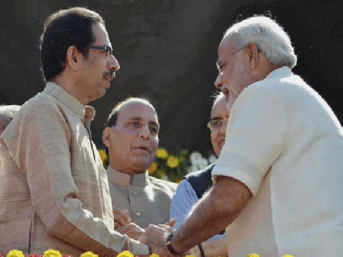 A day after election results were announced, a reunion  of the Bharatiya Janata Party (BJP) and the Shiv Sena appeared possible with the regional party publicly expressing its willingness to join the government without any conditions. PTI file photo