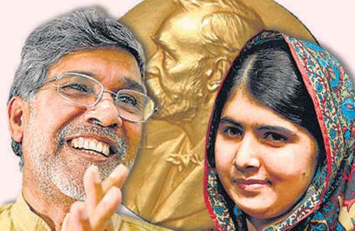 Had it not been the aspect of hyphenating India and Pakistan in this year's award of the Nobel Peace Prize to the young Pakistani Malala Yousafzai and Kailash Satyarthi from India, there would have been no argument for the value placed on the causes the recipients represent. / DH illustration