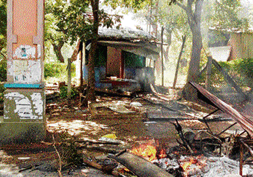 border tension:  The Palar checkpost ransacked by residents of Govindapadi and surrounding villages in Tamil Nadu.