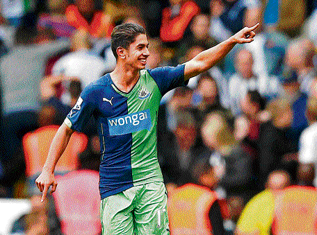 JOYOUS:  Newcastle United's Ayoze Perez celebrates his goal against Tottenham Hotspur on Sunday. REUTERS