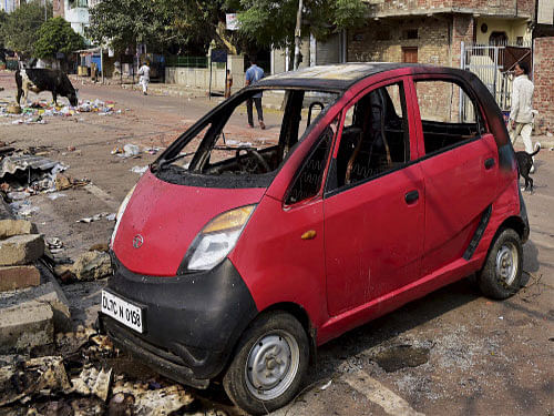 Two days after clashes between two communities, tension prevailed in east Delhi's Trilokpuri area though there were no fresh incidents of violence on Saturday. PTI photo