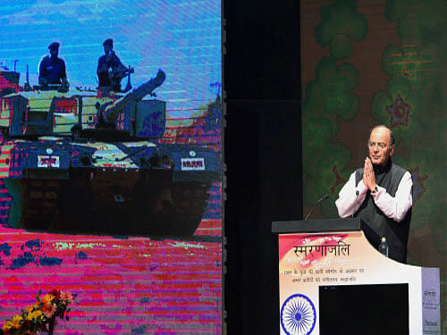 Union Defence Minister, Arun Jaitley at the 50th Anniversary of 1965 War Celebration in New Delhi.  He tasked Army chief Gen. Dalbir Singh with preparing a structured history of all the wars that India Army has fought. PTI Photo