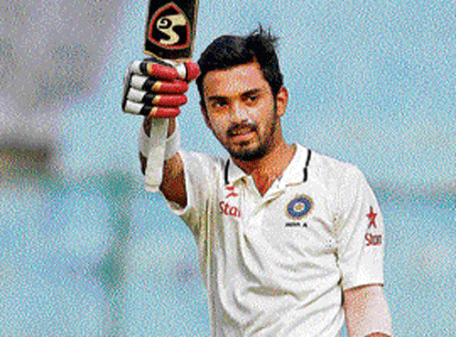 Class act: KL Rahul celebrates after reaching his century against Central Zone on Thursday.