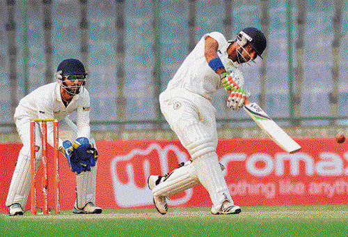 twinkling feet: Central Zone's Faiz Fazal en route his 72 against South during their Duleep Trophy match on Friday.