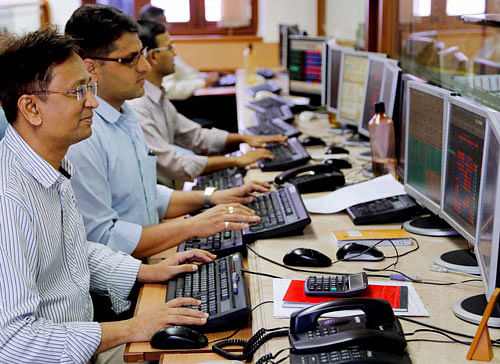 Mild profit-booking after four days of consecutive gains pulled the benchmark Sensex today down by about five points to end at 27,860.38 after hitting record high for the third session in a row. PTI photo