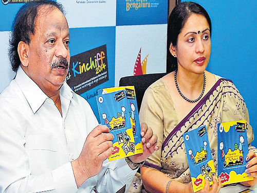 Information Minister R Roshan Baig, Principal Secretary, Kannada and Culture, Shalini  Rajneesh, announce the first Karnataka International Children's Film Festival in Bangalore  on Monday. KPN