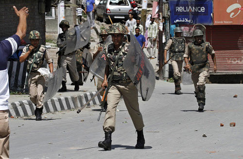 Clashes broke out today between protestors and security forces in Nowgam area of the city over killing of two youths in army firing in Budgam district of Kashmir even as authorities imposed restrictions on the movement of the people as a precautionary measure to maintain law and order. File photo AP