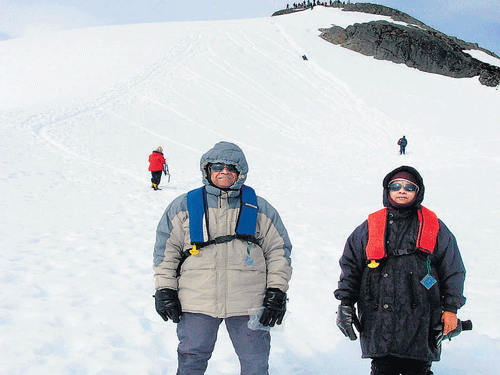 Icy adventure Devaprakash and Shalini at Paradise Bay in Antarctica.
