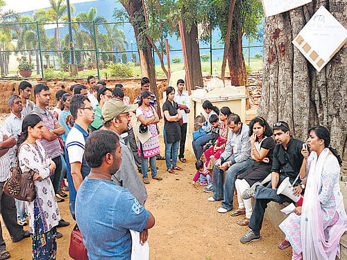 CONCERNed: Parents who signed the online petition converge at the Freedom Park on  Sunday to discuss the future course of action to ensure their wards' safety in schools. dh pHOTO