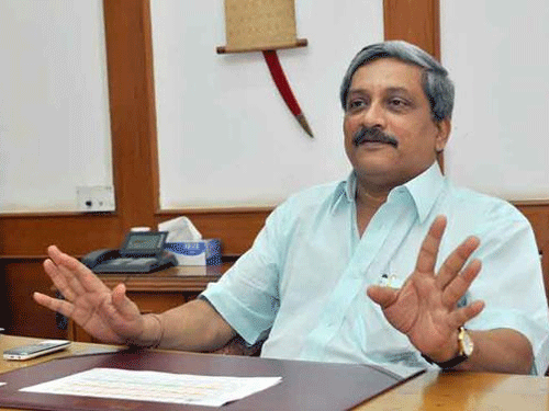 Newly sworn-in Defence Minister Manohar Parrikar Monday filed his nomination papers for the Rajya Sabha elections from Uttar Pradesh. DH file photo