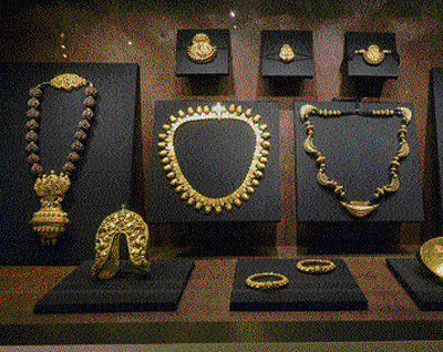 LUSTROUS A display of gold ornaments from South India