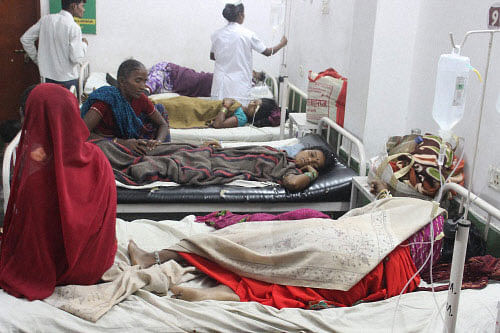 Women who underwent sterilization surgeries receive treatment at the CIMS hospital in Bilaspur, Chhattisgarh on Tuesday. PTI Photo