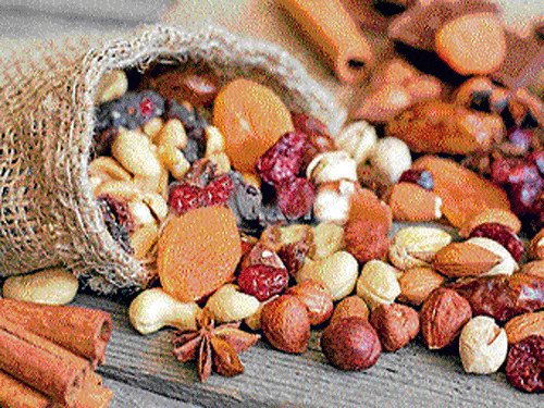 Dry fruits are healthy snacking items.
