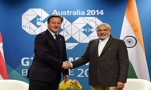 British Prime minister David Cameron meets with Indian Prime Minister Narendra Modi at their bilateral meeting before the G20 leaders Summit in Brisbane. Reuters image