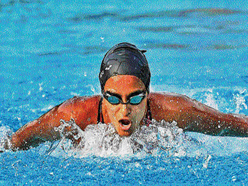 Karnataka's Damini K Gowda powers to victory in the 200M butterfly race on&#8200;Friday. PTI Photo