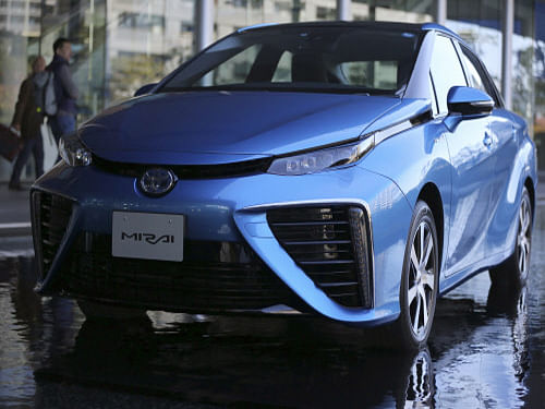 Japanese auto major Toyota that its Mirai hydrogen-powered vehicle will hit the Japanese market Dec 15, making it the world's first seller of fuel-cell vehicles (FCVs) for general consumers.AP Photo