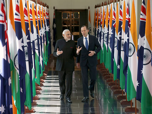 Narendra Modi invited Australian industy leaders cooperate in developing green technology, LNG, gas, education and tourism sectors. AP Photo