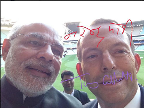 Prime Minister Narendra Modi, who is known for clicking selfies, today posted a selfie with his friend and Australian counterpart Tony Abbott. Image Courtesy Twitter