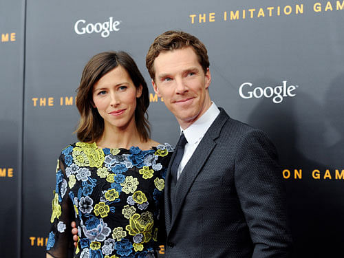 Actor Benedict Cumberbatch, right, and fiancee Sophie Hunter attend the premiere of 'The Imitation Game' at Ziegfeld Theatre on Monday, Nov. 17, 2014, in New York. AP file photo