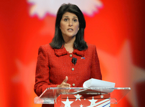 Nikki Haley, governor of South Carolina in the US, will take part in an interactive session on "Women In Leadership" here Thursday, along with Maharashtra Rural Development Minister Pankaja Munde, an official said Wednesday. AP file photo