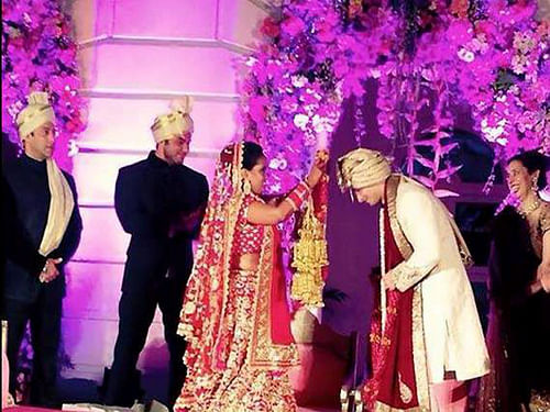 Salman Khan's sister Arpita Khan's marriage with businessman Aayush Sharma at a hotel in Hyderabad on Tuesday. PTI photo