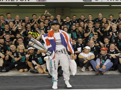 British racing driver Lewis Hamilton clinched his second Formula 1 drivers' title as he comprehensively won the season-ending Abu Dhabi Grand Prix at the 5.5 km Yas Marina Circuit here Sunday. Reuters file photo