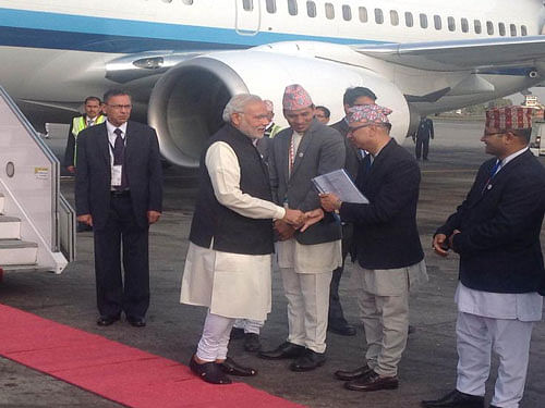Prime Minister Narendra Modi arrived in Nepal with an aim to inject new momentum to regional bloc SAARC during its two-day summit. Image Courtesy: Twitter