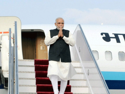 Indian Prime Minister Narendra Modi Tuesday flagged off a Kathmandu-Delhi bus service here. A bus bound for Kathmandu took off from the Indian capital at the same time. PTI photo