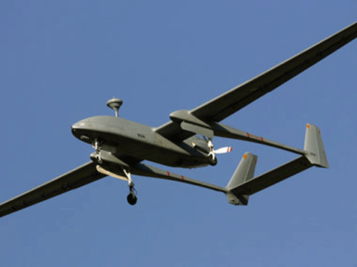 A Heron Unmanned Aerial Vehicle (UAV) of the Indian Air Force, used for surveillance, crashed today on the outskirts of a village near Bhuj town in Gujarat's Kutch district. Reuters file photo