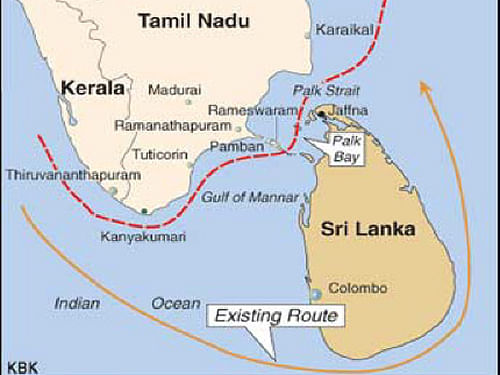 Government is exploring the possibility of an alternative route for Sethusamudram ship channel project through Pamban pass without affecting the Ram Sethu or Adam's bridge. DH graphic