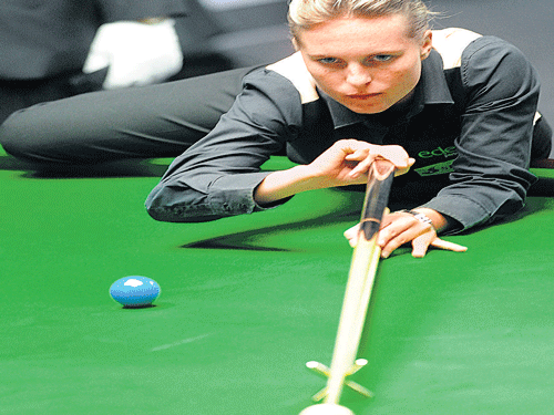 Wendy Jans in action during her routine 4-0 win over India's Amee Kamani. DH photo/ kishore kumar bolar