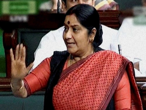 'There are contradictions in the story Bassi told... It is logical not to accept the statement. We have got six sources which said they have not been killed,' Sushma Swaraj told the Rajya Sabha. PTI file photo