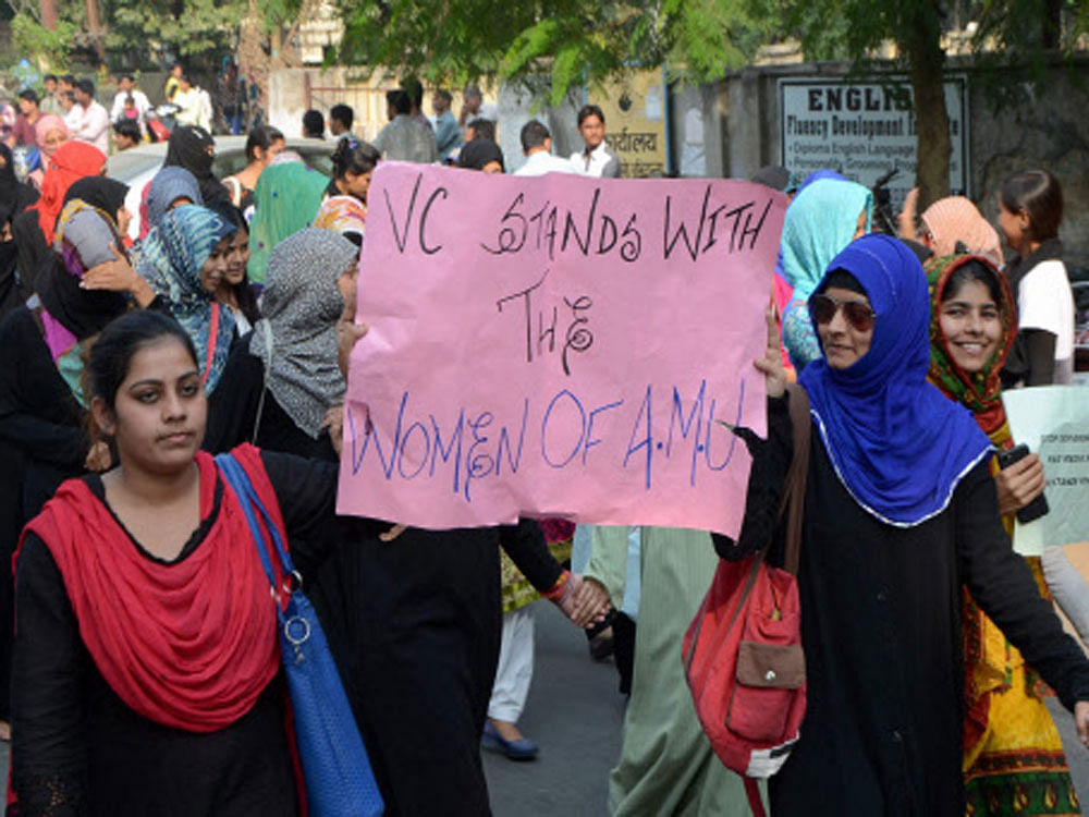Hundreds of students of Aligarh Muslim University today took out a march against what they described as an attempt by BJP leaders to "polarise" society and claimed that Raja Mahendra Pratap's name was being misused to "encroach" upon the autonomy of the central university. PTI file photo