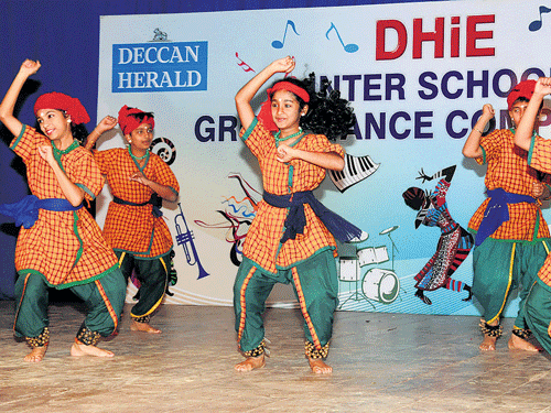 Students of R N S Vidyaniketan School, Vijayanagar, the first prize winners of the junior division of the DHiE inter-school dance competition, perform at St Joseph's High School in the City on Saturday. DH photo