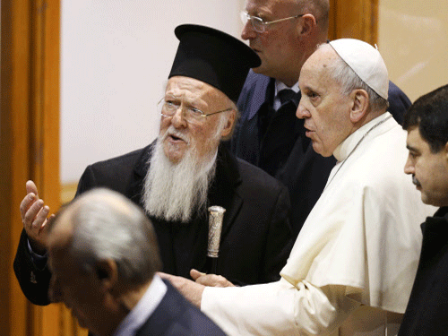 Pope Francis today joined forces with Orthodox Ecumenical Patriarch Batholomew I to make a rare joint pledge of support for the embattled Christians of the Middle East. Reuters photo