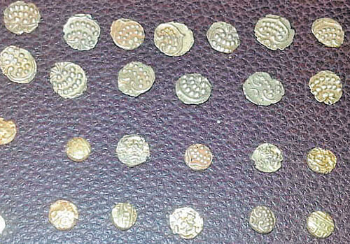 As many as 93 ancient gold coins were found while digging the ground to build a toilet in the backyard of a house in Haradanahalli village in the taluk on Monday.