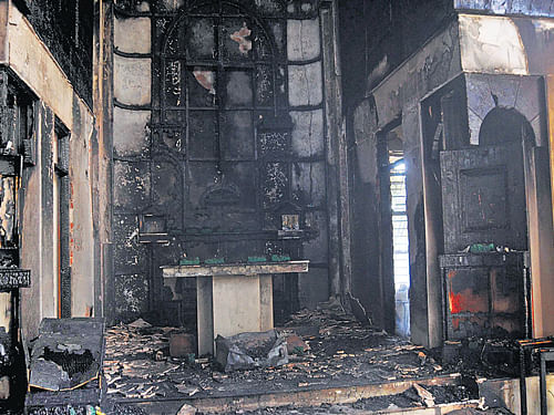 The St Sebastian Church GTB Enclave, which was destroyed in a blaze on Monday. DH photo / Chaman Gautam