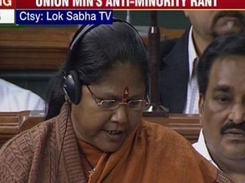 Union Minister Niranjan Jyoti on Tuesday expressed regret and apologized for her controversial remarks in Parliament .Image screen grab