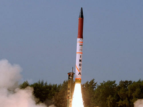 India on Tuesday successfully test fired the nuclear capable Agni IV missile from a defence facility located at the Wheelers Island off the coast of Dhamara in Bhadrak district in north Odisha. PTI photo