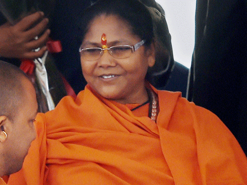 For the second consecutive day, a scheduled rally of controversial Union minister Sadhvi Niranjan Jyoti here today was cancelled by BJP as it gave indications that she will not be involved in the party's election campaign in the national capital. PTI file photo