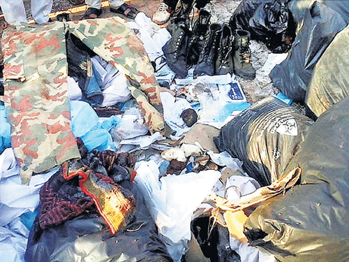 The uniforms of 14 men who died in an ambush by Maoists on Monday in Chhattisgarh were found on Tuesday night along with garbage outside a hospital. PTI