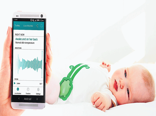Ahandout photo ofMimo, a sleep-tracking device that connects to a customised bodysuit that a babywears while sleeping. INYT