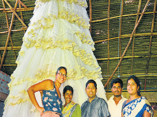 The 66-layer dress, which was tailored to connect Puducherry and Reunion Island on display in Puducherry. DH PHOTO