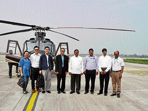 The urban planning experts from Singapore who undertook an aerial survey of the capital region of Andhra Pradesh on Wednesday. DH Photo