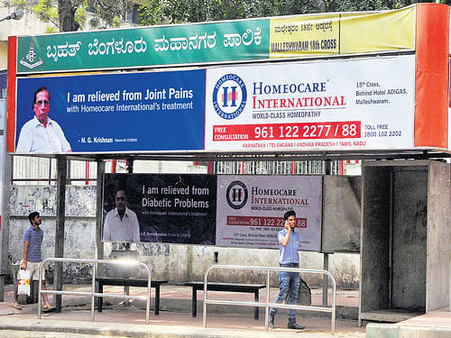 Commuter friendly? While  most bus stops in the City do not even have a shelter, the majority that do are plastered with advertisements and are devoid of any information on buses and their schedules. DH PHOTO