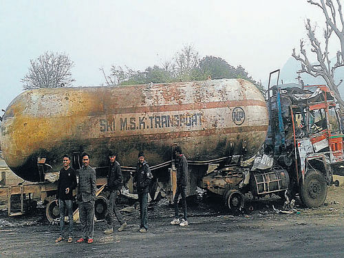 The tanker involved in the accident. PTI Photo