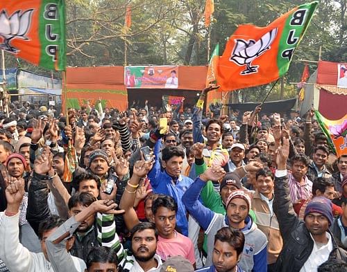 The Bharatiya Janata Party (BJP) along with its ally, the All Jharkhand Students Union (AJSU), won an absolute majority in Jharkhand Assembly elections on Tuesday. File PTI image