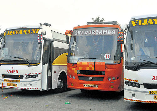 Some of the private buses seized by transport officials in the City on Tuesday. DH photo